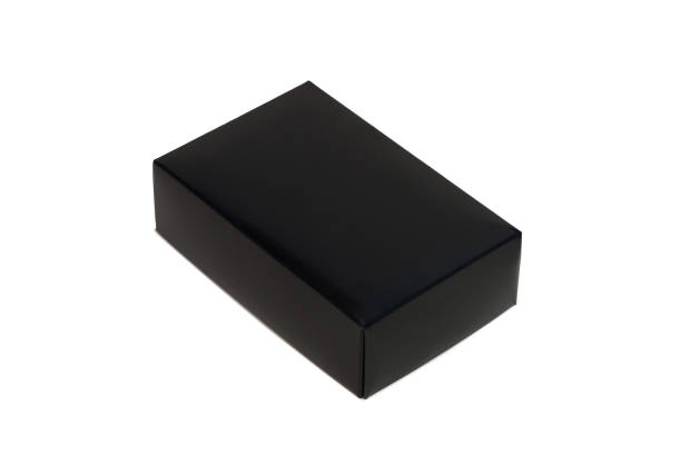 istock Black paper cardboard box, isolated on white background. 855397616