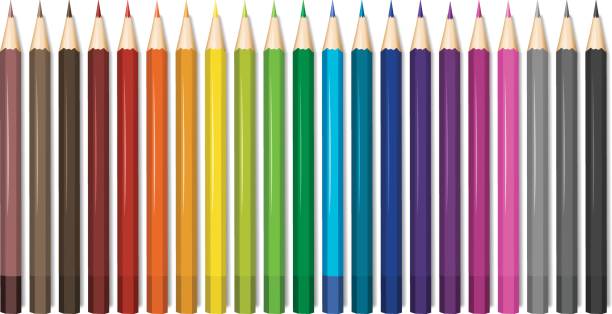 illustrazioni stock, clip art, cartoni animati e icone di tendenza di ventuno tonalità di matite colorate - pencil black sharp color image