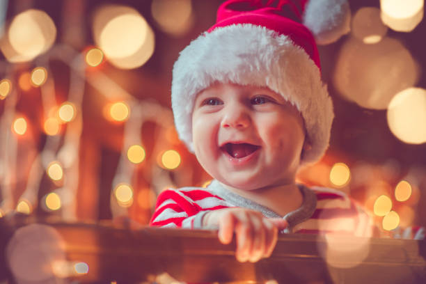 istock Cute child in pajamas in Christmas 855404466
