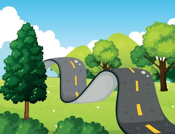 Vector illustration of Scene with bumpy road in the park