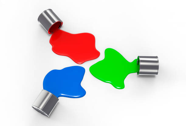 istock three buckets spilling color paint on the ground 855406182