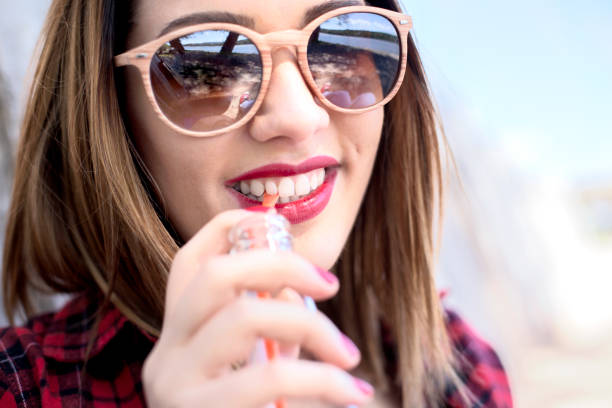 istock Hipster Girl close up on Sandy Beach 855409818