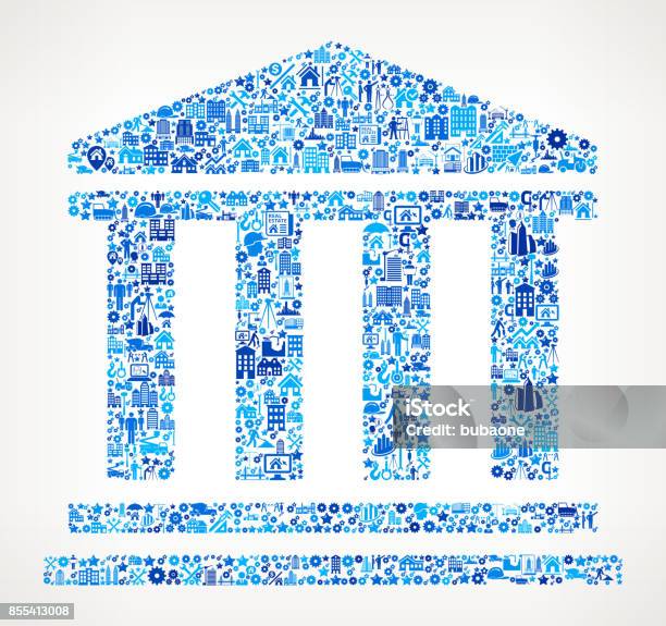 Bank Construction Industry Vector Icon Pattern Stock Illustration - Download Image Now - Blueprint, Courthouse, Architecture
