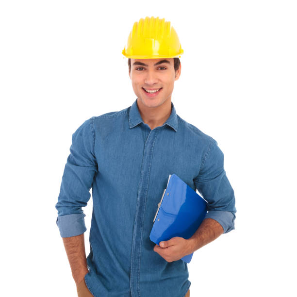 happy construction engineering student holding clipboard is smiling happy construction engineering student holding clipboard is smiling on white background man laughing hard stock pictures, royalty-free photos & images