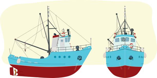 2 つの角度の漁船 - fisherwoman点のイラスト素材／クリップアート素材／マンガ素材／アイコン素材