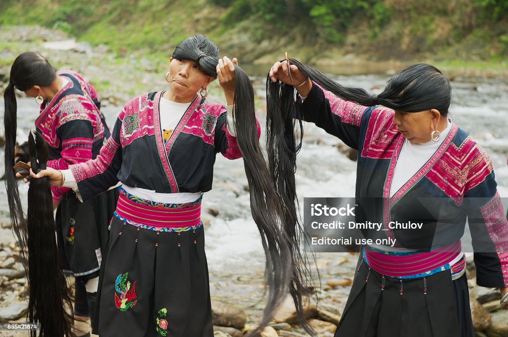 Women Brush And Style Long Hair In Longji Village China Stock Photo -  Download Image Now - iStock