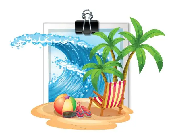 Vector illustration of Summer theme at seaside on photoframe