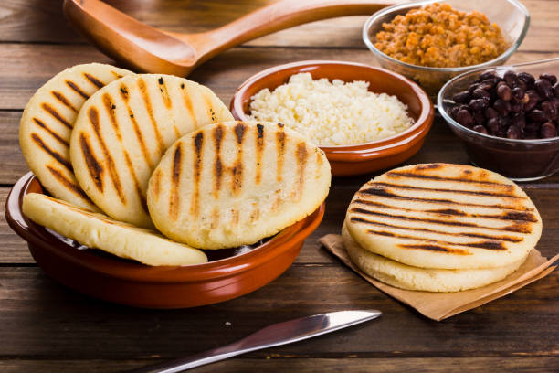 Breakfast typical of Latin American countries, Arepa stock photo