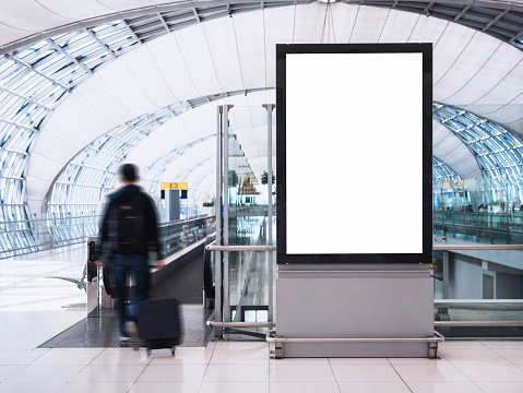 Mock up Banner Media light box with people Public Building Airport