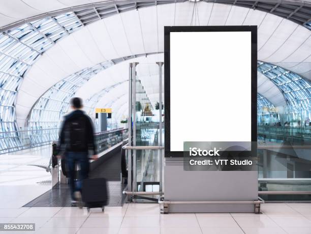 Mock Up Banner Media Light Box With People Public Building Stock Photo - Download Image Now