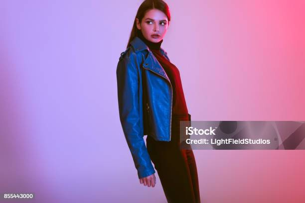 Fashionable Girl Stock Photo - Download Image Now - Leather Jacket, Fashion Model, Artist's Model