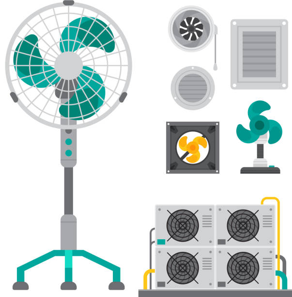 klimatyzator systemy klimatyzacji urządzenia wentylator klimatyzacja klimat wentylator technologii temperatura chłodny wektor ilustracji - electric fan ventilator isolated appliance stock illustrations