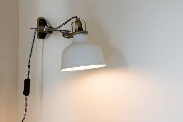 istock Asjustable white lamp on the wall background 855451194