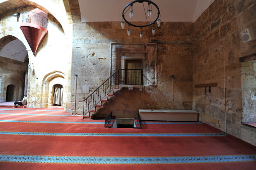 Interior design view of historical mosque - Kirsehir, Turkey. September 06, 2011