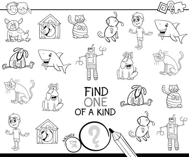 Vector illustration of find one picture of a kind coloring game