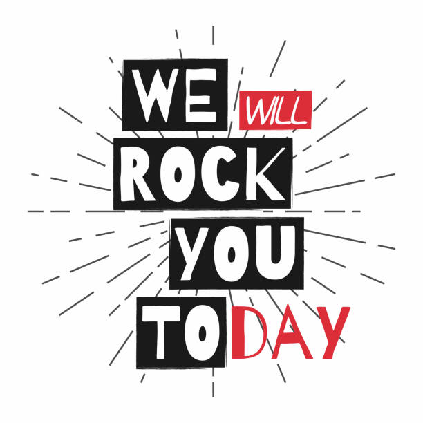 Rock festival poster. Slogan graphic for t shirt. We will rock you today. Rock festival poster. Slogan graphic for t shirt. We will rock you today. Vector white t shirt silhouette stock illustrations