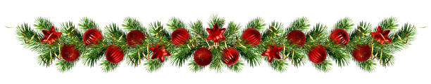 istock Christmas pine tree twigs and decorations garland 855472102