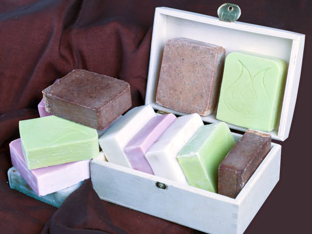istock Handmade Organic Soaps in wooden box 855475618