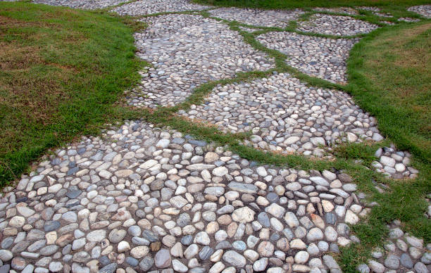 Stone pavement pattern of an urban street stock photo