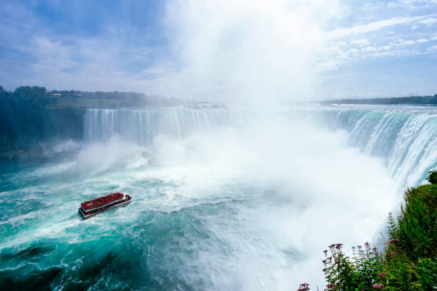 istock Niagara Horseshoe Falls with tour boat 855489884