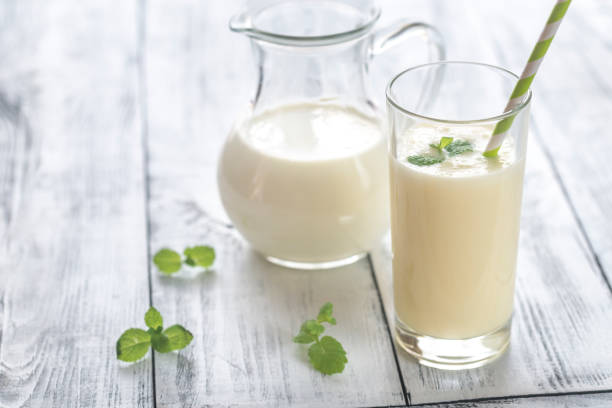 istock Glass of banana milk shake 855490346