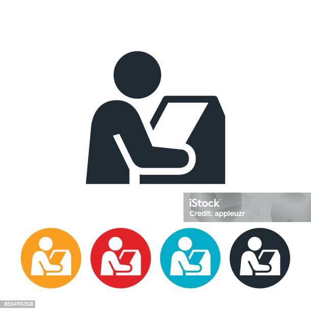 Person At Kiosk Icon Stock Illustration - Download Image Now - Icon Symbol, Kiosk, Self Service