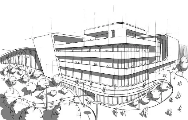 Vector illustration of Hand drawn black and white architecture