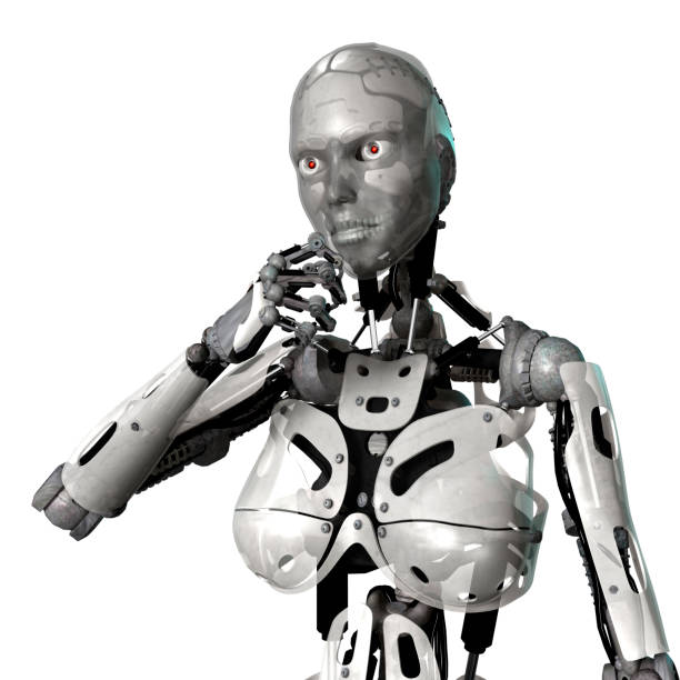 istock 3D rendering a female cyborg isolated on white 855501066