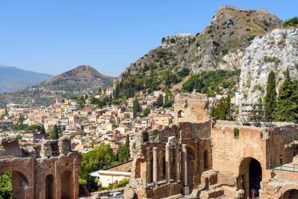 istock Taormina from the ancient theater, sicily, italy 855504106