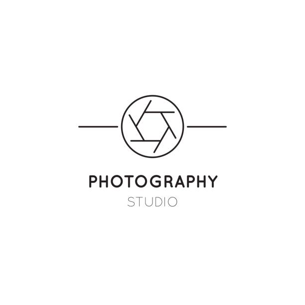 Photography line icon template Vector thin line icon, camera shutter silhouette. icon template illustration for photographer, photography studio, shop or school. Black on white isolated symbol. Simple mono linear modern design. webcam photos stock illustrations