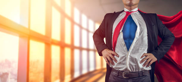istock Superhero businessman working in the office. Mixed media 855508702