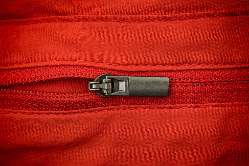 Closeup shot of a zipper. Close up.