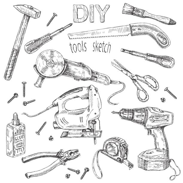 diy-tools-set - pliers work tool white background craft stock-grafiken, -clipart, -cartoons und -symbole