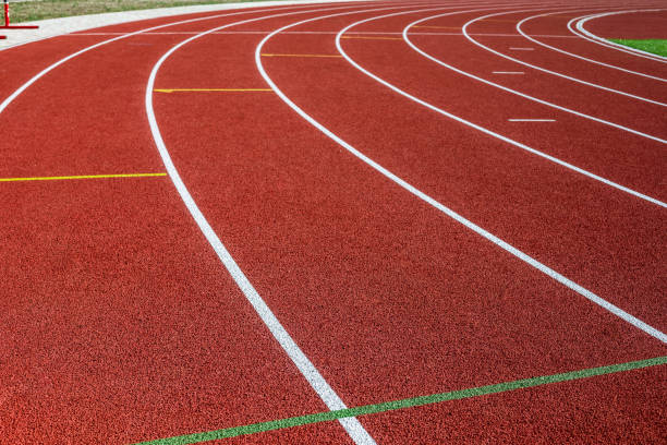 istock Red treadmill in sport field 855517226
