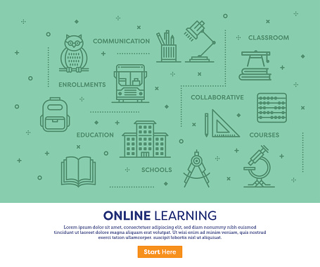 Line vector illustration of online learning services. Banner/Header Icons.