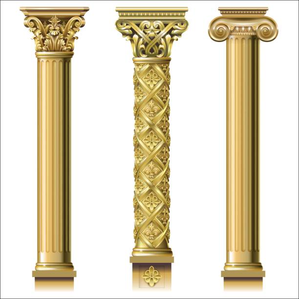 ilustraciones, imágenes clip art, dibujos animados e iconos de stock de conjunto de columnas de oro clásico - east facade