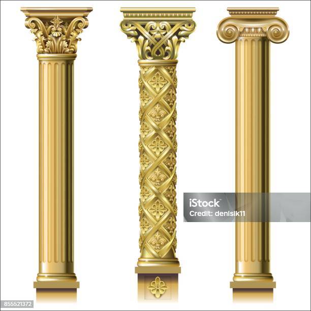 Set Of Classic Gold Columns Stock Illustration - Download Image Now - Architectural Column, Gold - Metal, Temple - Building