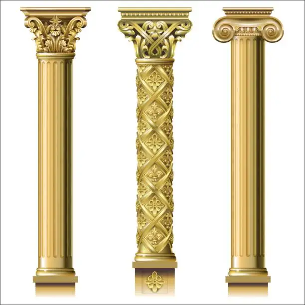 Vector illustration of Set of classic gold columns