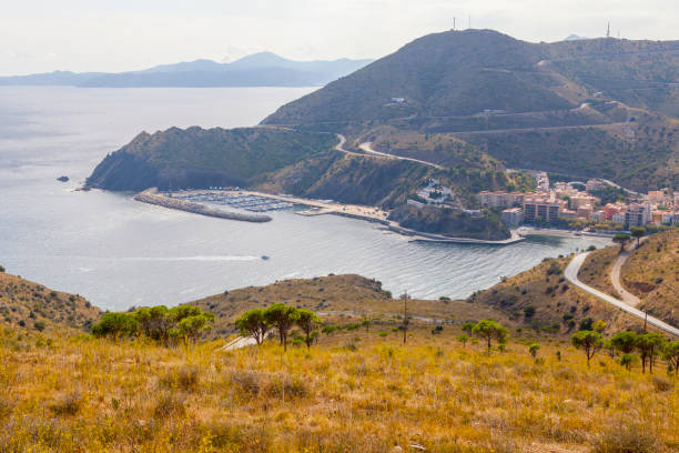 Portbou From the Mountain near the France Spain Border Portbou from the mountain cap de creus stock pictures, royalty-free photos & images