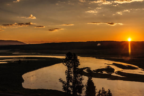 Sunrise at Hayden Valley Sunrise at Hayden Valley, Yellowstone National Park ariel west bank stock pictures, royalty-free photos & images