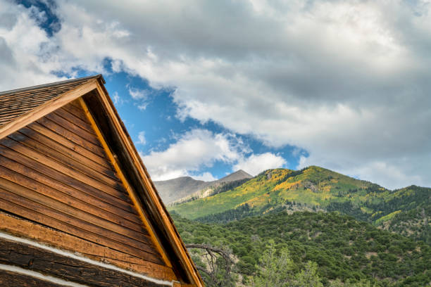 vintage cabin in Sangre de Cristo Mountains, Colorado, late summer scenery