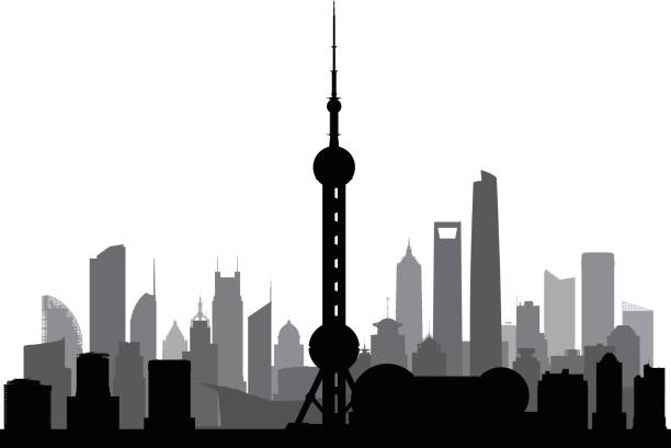 illustrazioni stock, clip art, cartoni animati e icone di tendenza di shanghai (tutti gli edifici sono completi e spostabili) - shanghai tower