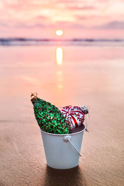 istock Christmas Decorations with a pink sunset, Holiday concept 855557524