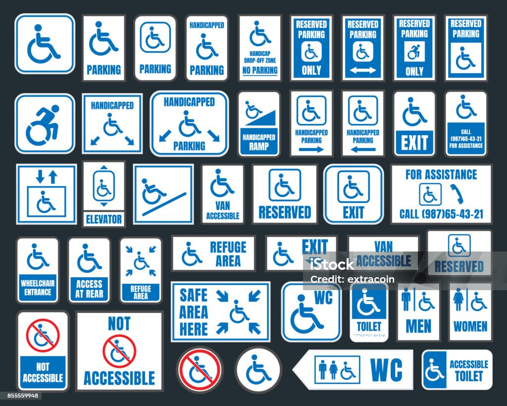 handicap icons, parking and toilet signs, disabled people handicap signs, wc and parking icons, disabled people Parking stock vector