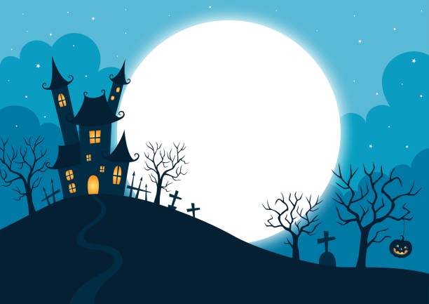 хэллоуин ночной фон - haunted house stock illustrations