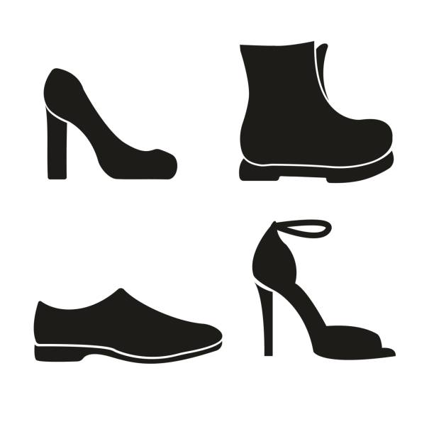 zestaw ikon wektorowych linii butów. męskie buty i damskie, ikony liniowe obuwia. ilustracja - shoe boot pattern canvas shoe stock illustrations