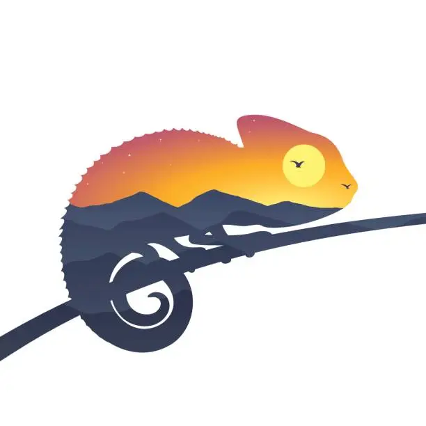 Vector illustration of Double exposure chameleon