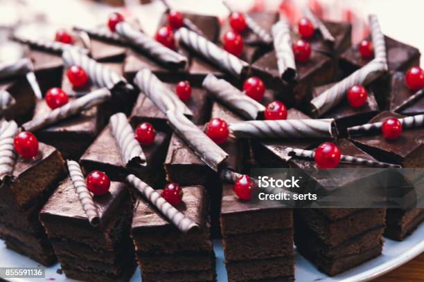 Chocolate Cake With Cherry Stock Photo - Download Image Now - Baked, Baked Pastry Item, Black Forest Cake