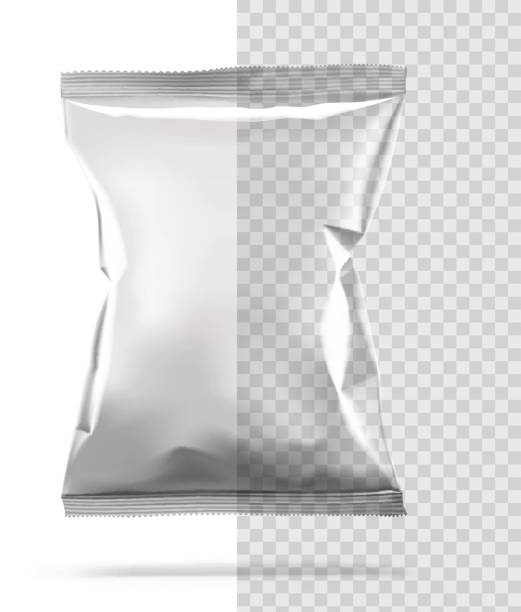 투명 한 배경에서 분리 하는 빈 패키지. - packaging bag blank plastic stock illustrations