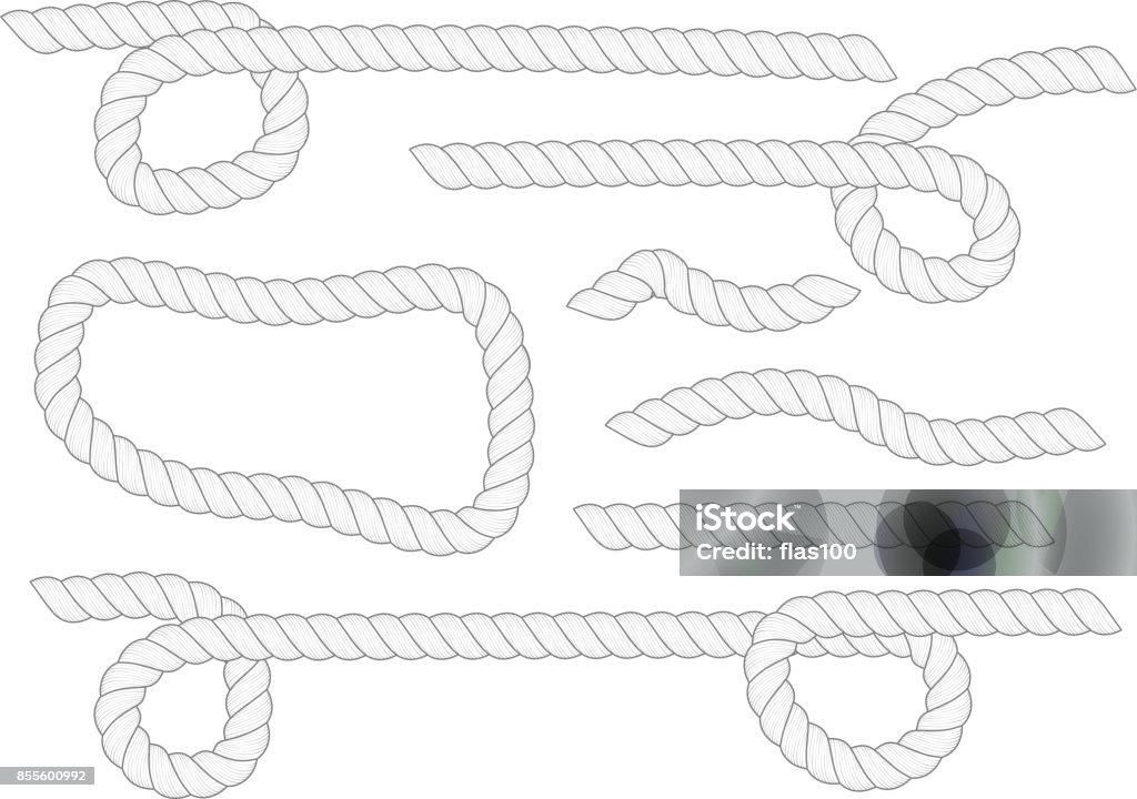 Different Shape Ropes Different Shapes Size Horizontal White Ropes Isolated On White ...